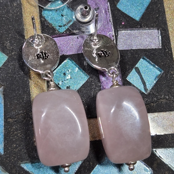 Designer ralph Lauren semi precious  stone earrings! Rose quartz - Picture 3 of 3